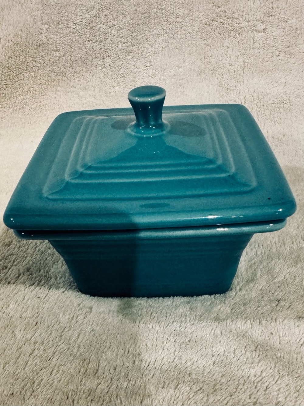 Retired Fiesta Covered Box 4 5/8” by 3‎ 3/4” Turquoise - Picture 2 of 7